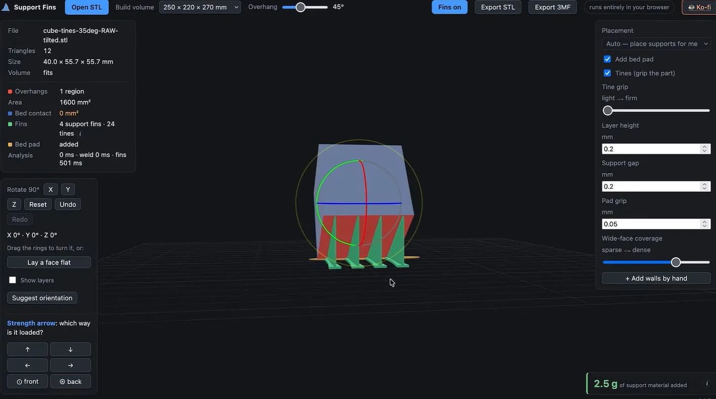 Aletas en vez de árboles para los soportes de impresión 3D