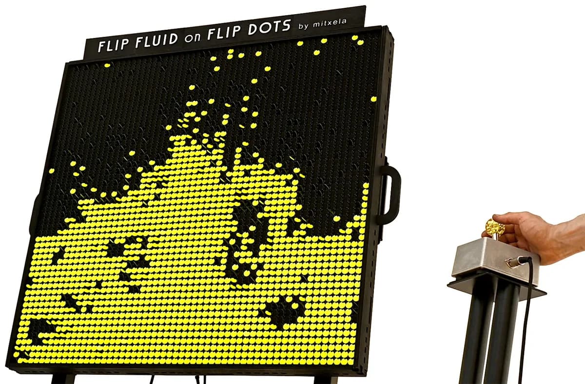 mitxela arma una simulación de fluidos sobre un panel de flip dots