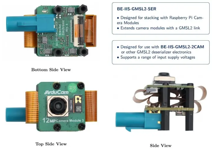 BE-IIS-GMSL2-SER armada con un módulo Arducam de 12 MP