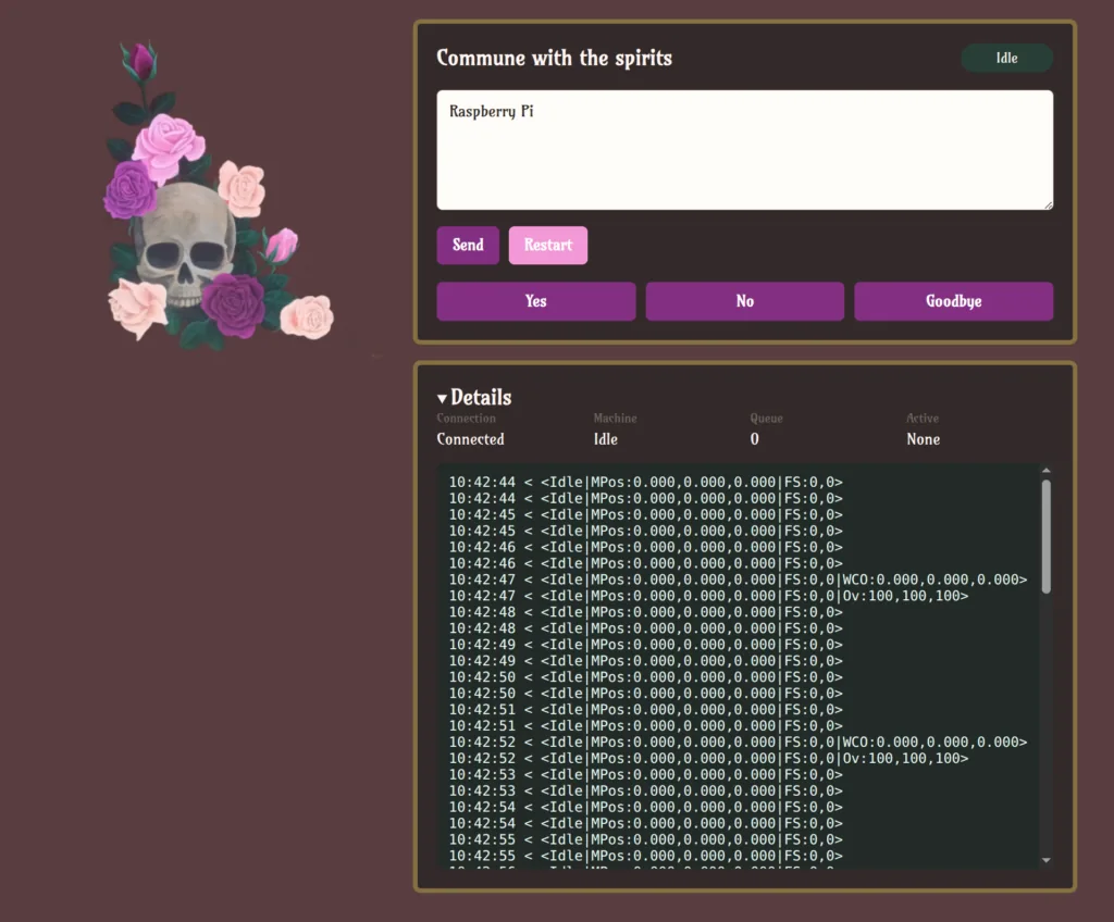 Interfaz web de OuijaCNC para escribir las respuestas del tablero