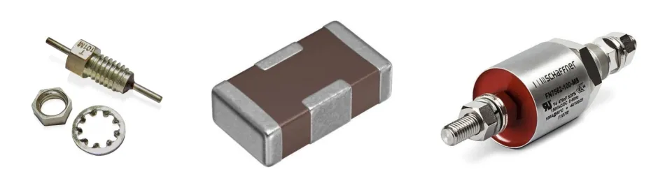 Capacitores pasantes en bujes roscados, chips SMD y montajes de alta corriente.