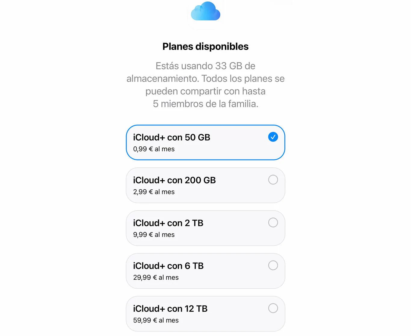 Rangos de precios actuales de iCloud+ en España
