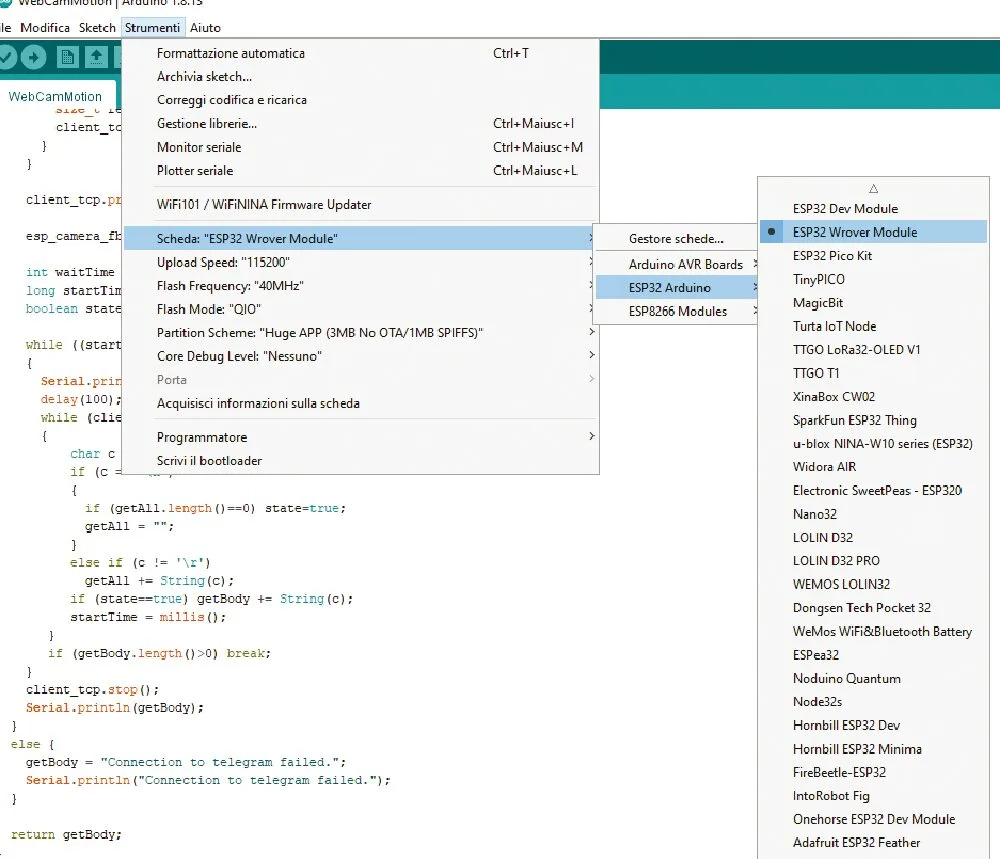 Fig. 9. Configuración del ESP32-CAM en el IDE.