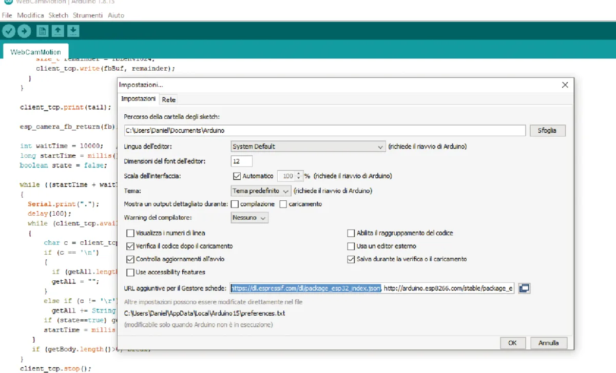 Fig. 7. La URL agregada al gestor de placas del IDE.