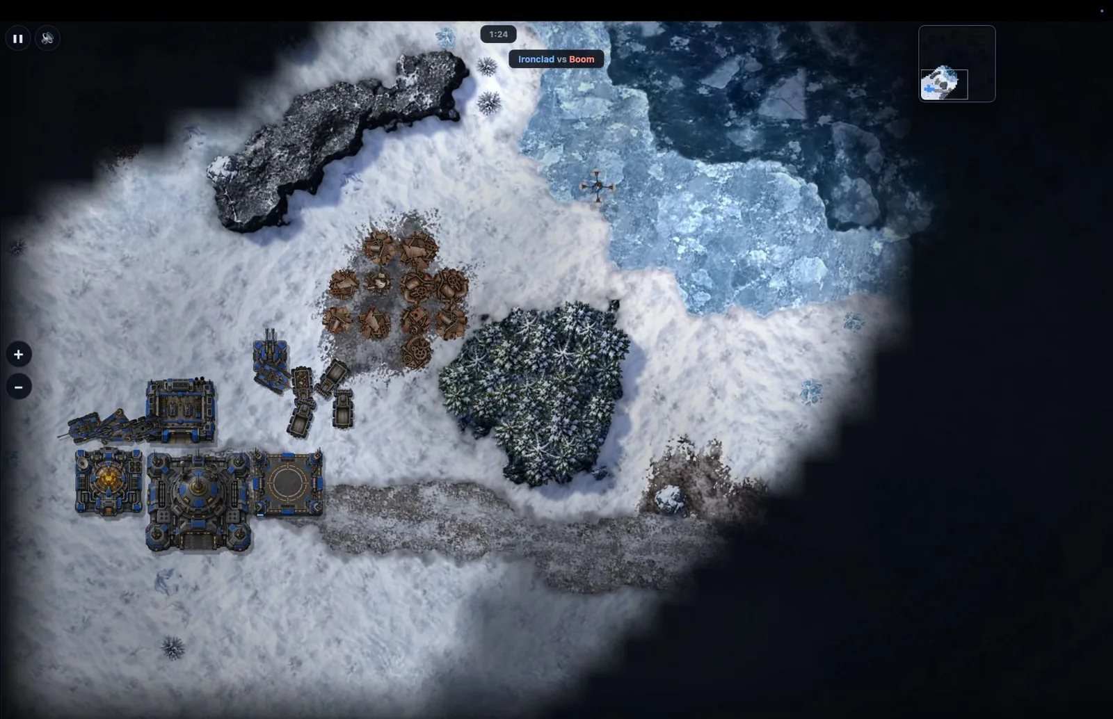 El mapa ahora es de hielo, con nieve y hielo quebrado, y se ve muy bien. Los vehículos y edificios también recibieron una mejora visual. Ya empieza a parecer un juego de verdad.