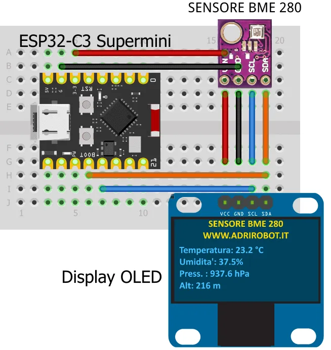 El sensor y la pantalla comparten las líneas SDA y SCL (diagrama de AdriRobot)