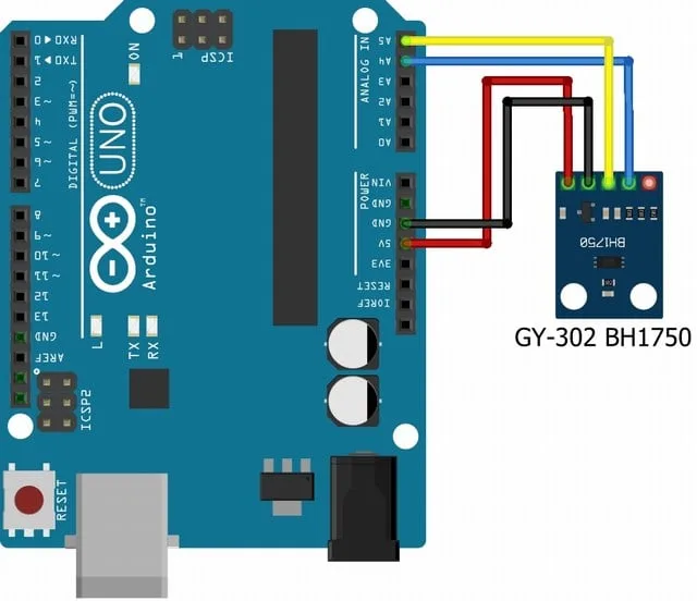 Conexión básica entre Arduino UNO y GY-302 (diagrama de AdriRobot)