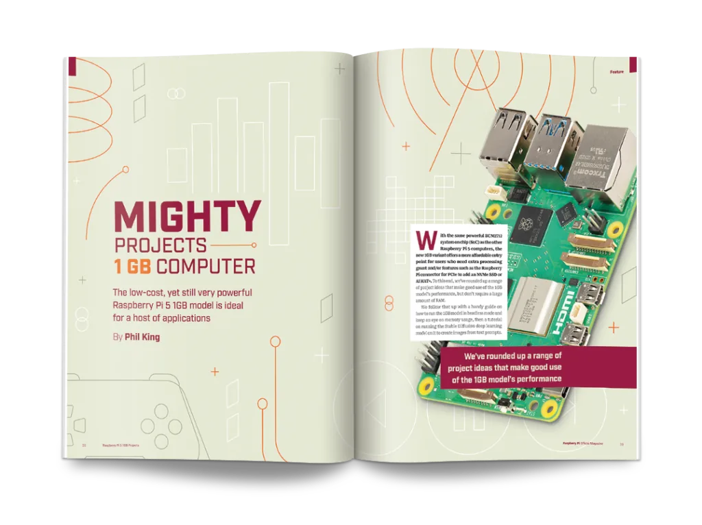 En un número anterior de Raspberry Pi Official Magazine se reunió una serie de ideas de proyectos para la Raspberry Pi 5 de 1 GB
