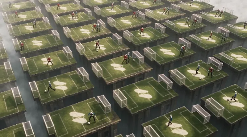 Humanoide de Skild AI en una simulación de fútbol
