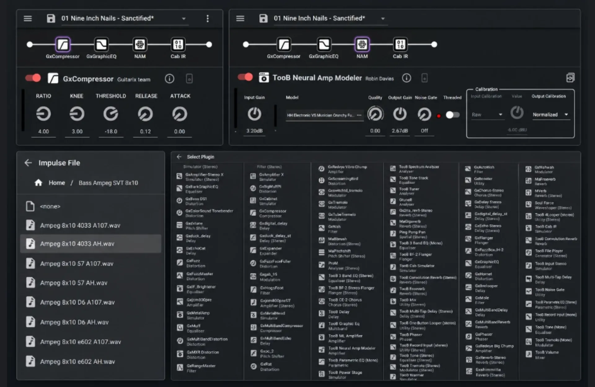 Capturas de Neural Amp Modeler cargadas en PiPedal