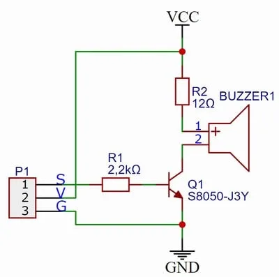 El transistor NPN S8050 actúa como interruptor en el módulo de Keyestudio (esquema de AdriRobot)